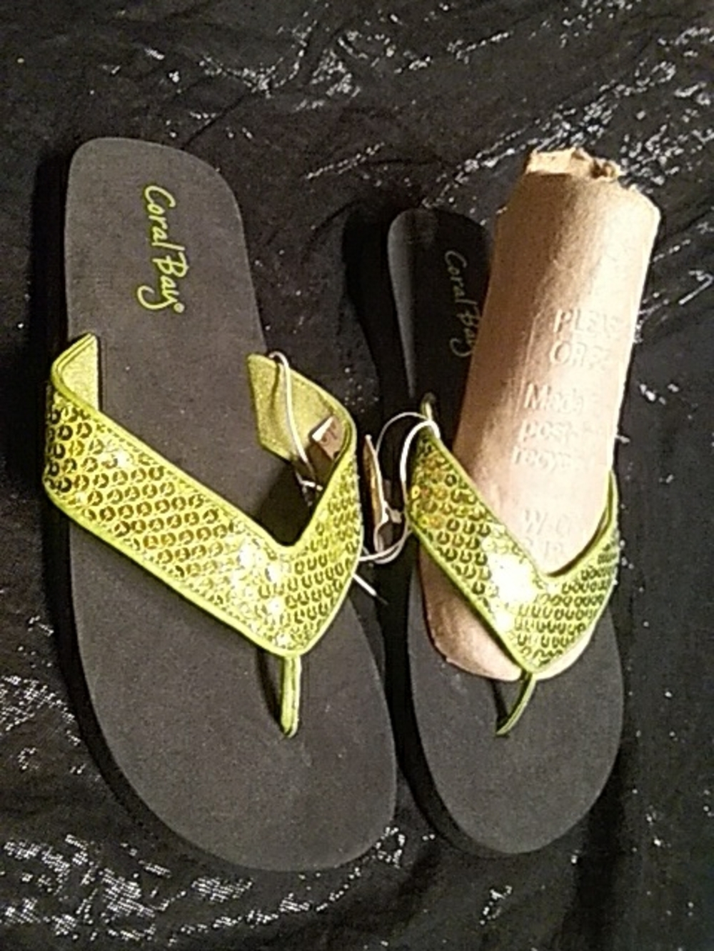 Carlson Bay Lime Green Sequin Thong Sandals